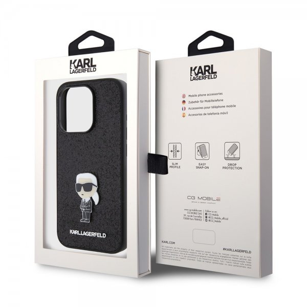 Karl Lagerfeld iPhone 15 Pro Kuori Fixed Glitter Musta