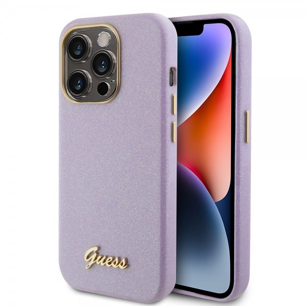 Guess iPhone 15 Pro -kuori, täysi kimalle, Wrapped Lilac