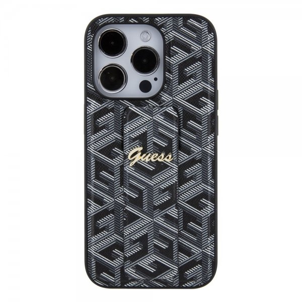 Guess iPhone 15 Pro Kuori G Cube Grip Stand Musta