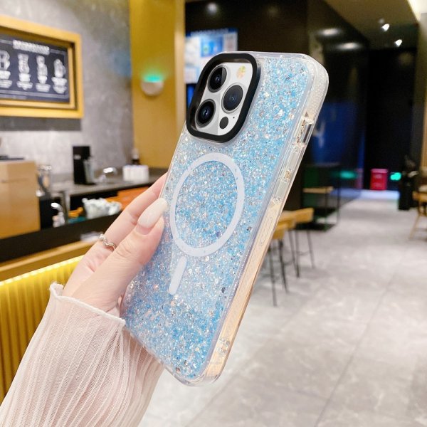 iPhone 15 Pro Kuori Glitter MagSafe Sininen