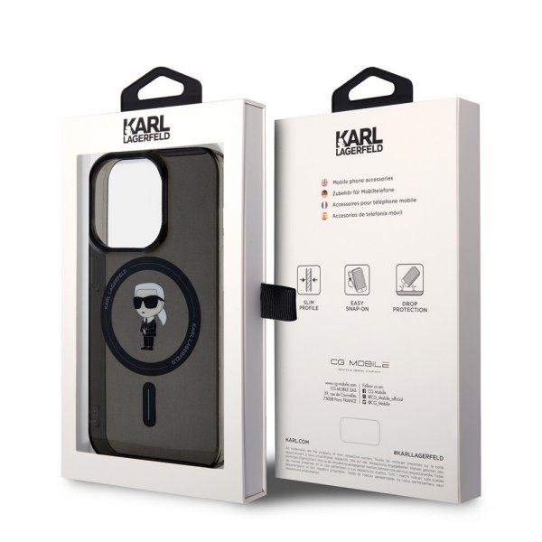 Karl Lagerfeld iPhone 15 Pro -kuori Ikonik MagSafe Musta