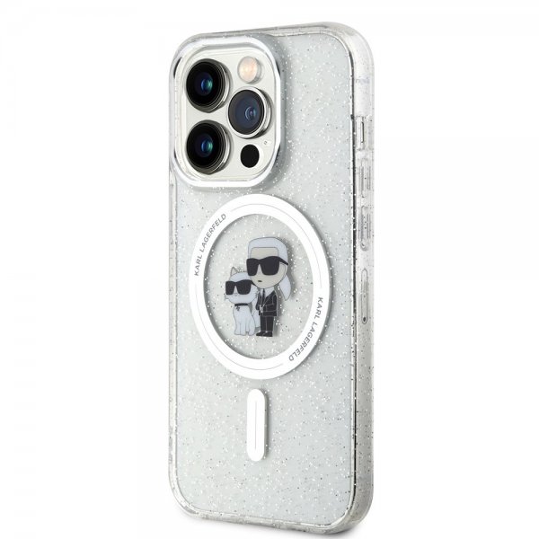 Karl Lagerfeld iPhone 15 Pro -kuori Karl & Choupette Glitter MagSafe läpinäkyvä
