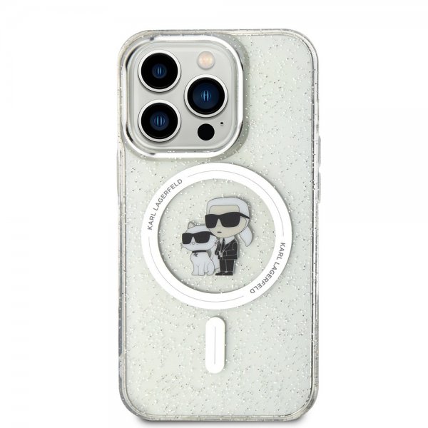 Karl Lagerfeld iPhone 15 Pro -kuori Karl & Choupette Glitter MagSafe läpinäkyvä