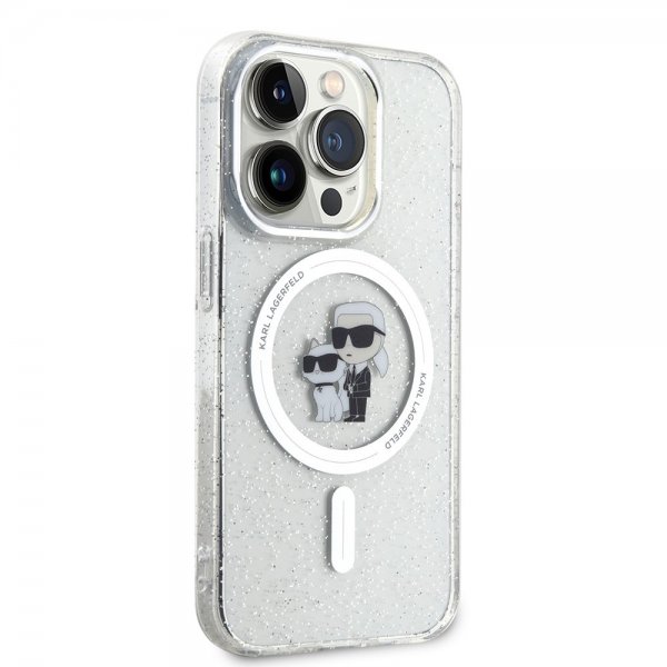 Karl Lagerfeld iPhone 15 Pro -kuori Karl & Choupette Glitter MagSafe läpinäkyvä