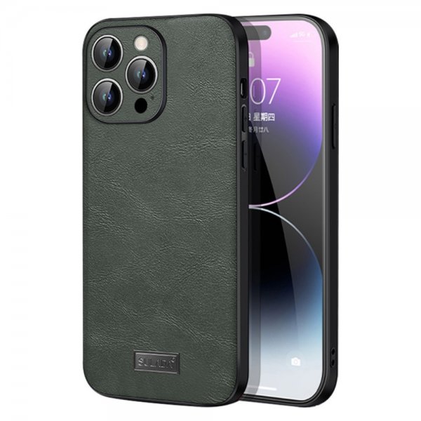 Sulada iPhone 15 Pro Kuori Nahkakuvio Vihreä