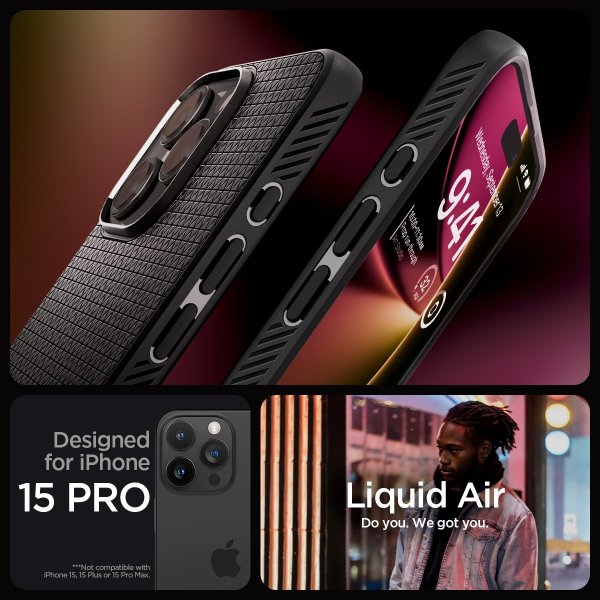 Spigen iPhone 15 Pro -suojakuori Liquid Air, mattamusta