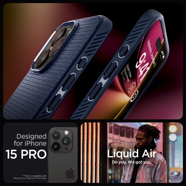 Spigen iPhone 15 Pro Liquid Air -suojakuori, tummansininen