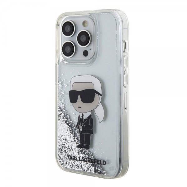 Karl Lagerfeld iPhone 15 Pro Kuoret Liquid Glitter NFT Karl Silver