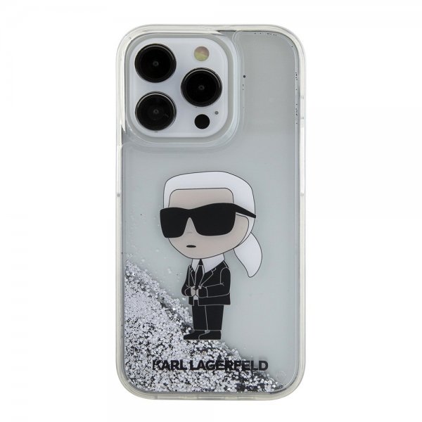 Karl Lagerfeld iPhone 15 Pro Kuoret Liquid Glitter NFT Karl Silver
