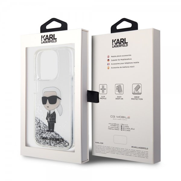 Karl Lagerfeld iPhone 15 Pro Kuoret Liquid Glitter NFT Karl Silver