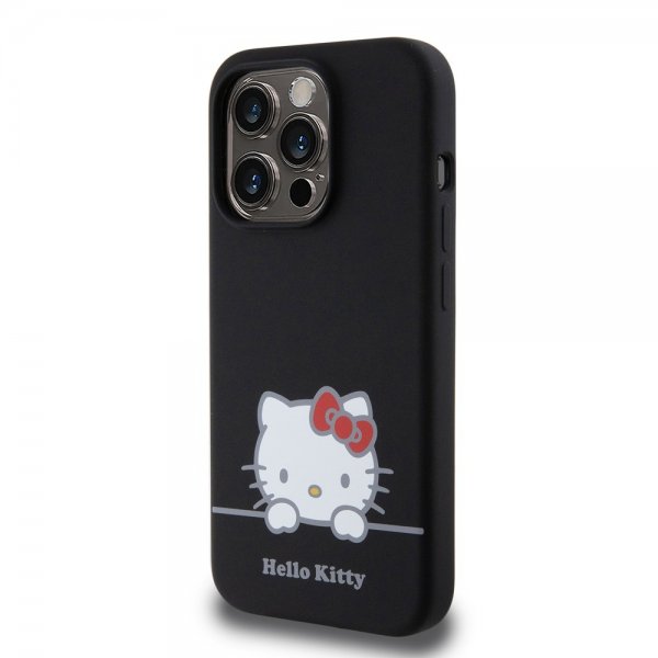 Hello Kitty iPhone 15 Pro -kuori, nestemäinen silikoni, musta