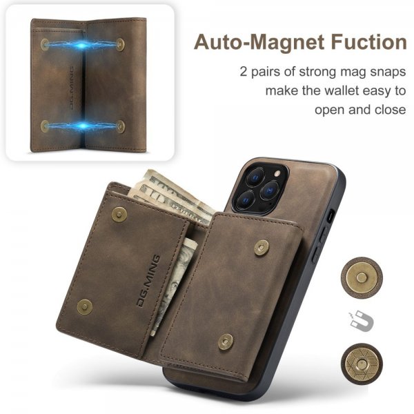 Dg.Ming iPhone 15 Pro Kuori M1-sarjan Irrotettava Korttipidike Kahvi