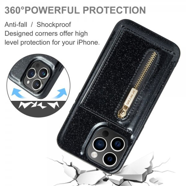 Dg.Ming iPhone 15 Pro -kuori M3 Series irrotettava korttikotelo glittermusta