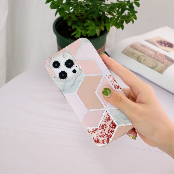 iPhone 15 Pro Kuori Marmorikuvio Punainen Vaaleanpunainen
