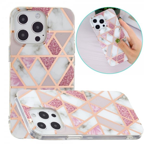 iPhone 15 Pro Kuori Marmorikuvio Ruusukulta Harmaa