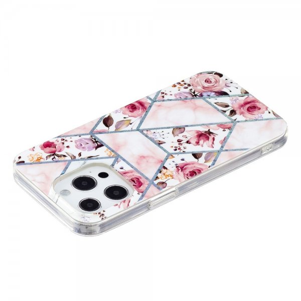 iPhone 15 Pro Kuori Marmorikuvio Ruusut Pinkki