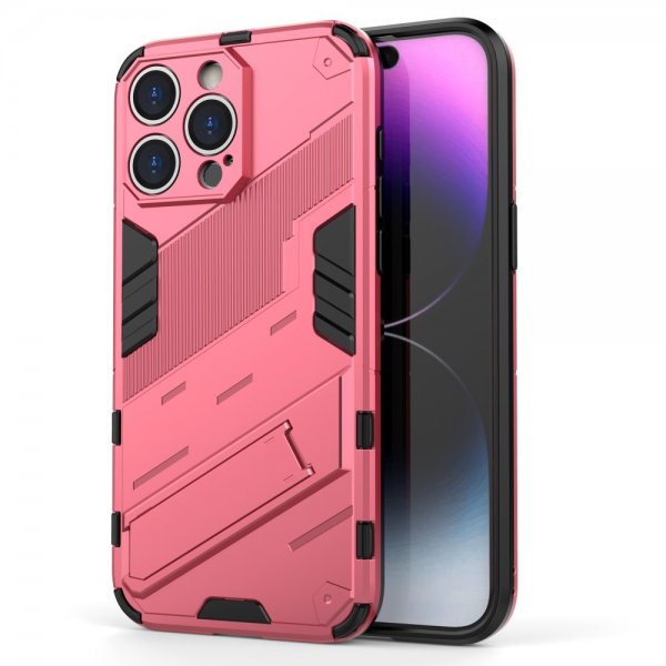iPhone 15 Pro -kuori jalustalla, magenta