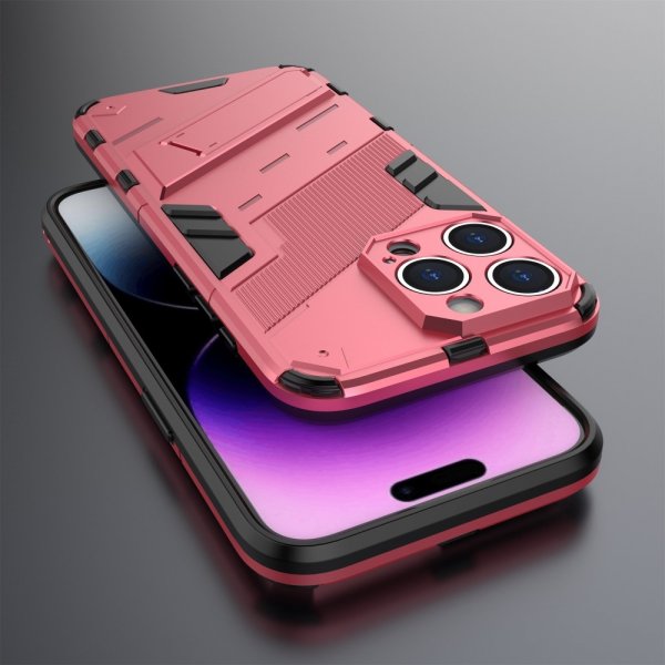iPhone 15 Pro -kuori jalustalla, magenta