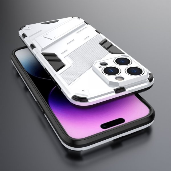 iPhone 15 Pro -kuoret jalustalla, valkoinen