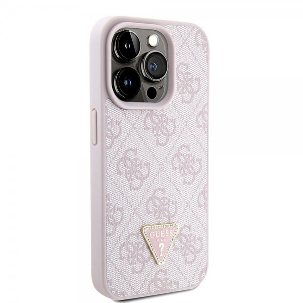 Guess iPhone 15 Pro Kuori Metal Logo Strass Crossbody Strap Ruusu