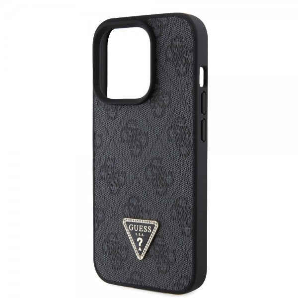 Guess iPhone 15 Pro Kuori Metal Logo Strass Crossbody Strap Musta