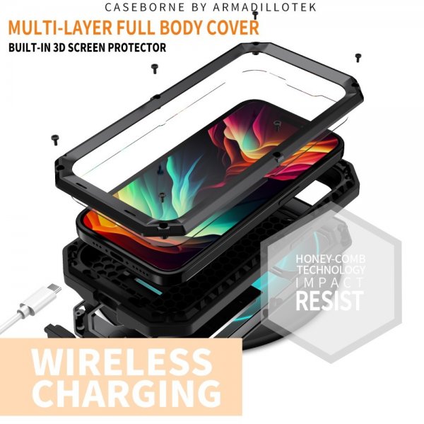 R-JUST iPhone 15 Pro Kuori Metalli Iskunkestävä Kameran Suoja Musta
