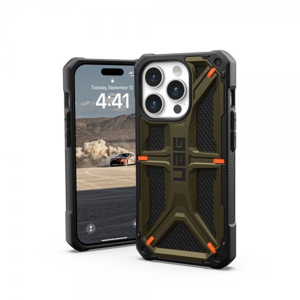Urban Armor Gear (UAG) iPhone 15 Pro -suojakuori Monarch Kevlar Element Green