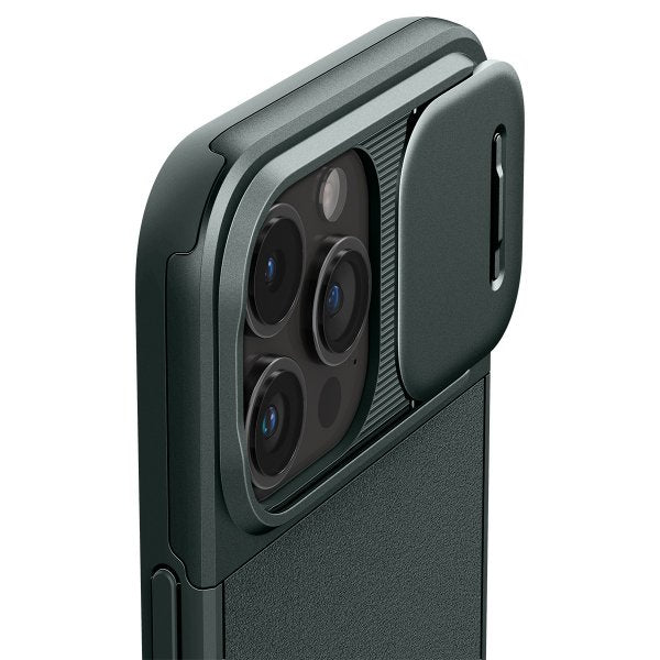 Spigen iPhone 15 Pro -suojakuori Optik Armor MagFit Abyss Green