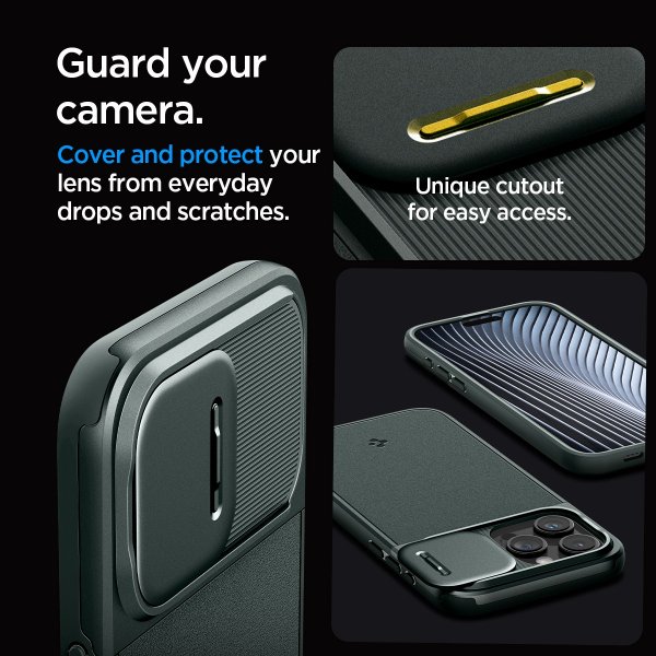 Spigen iPhone 15 Pro -suojakuori Optik Armor MagFit Abyss Green