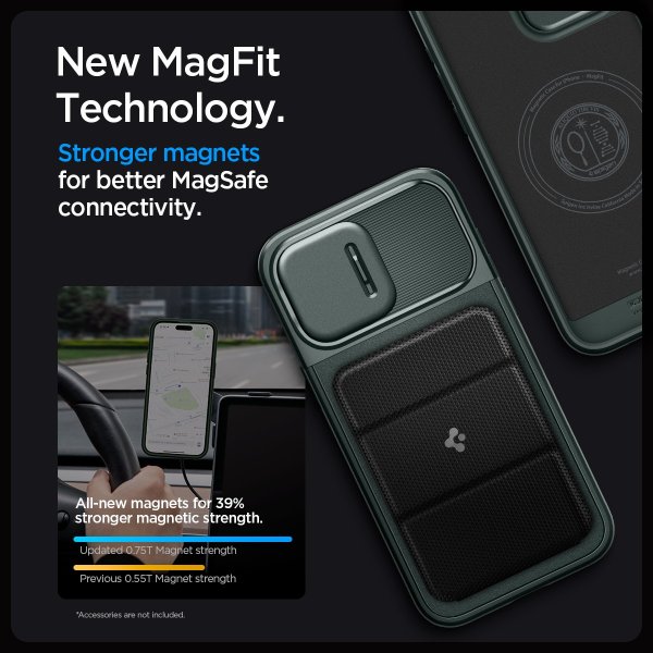 Spigen iPhone 15 Pro -suojakuori Optik Armor MagFit Abyss Green