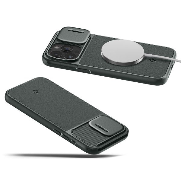 Spigen iPhone 15 Pro -suojakuori Optik Armor MagFit Abyss Green