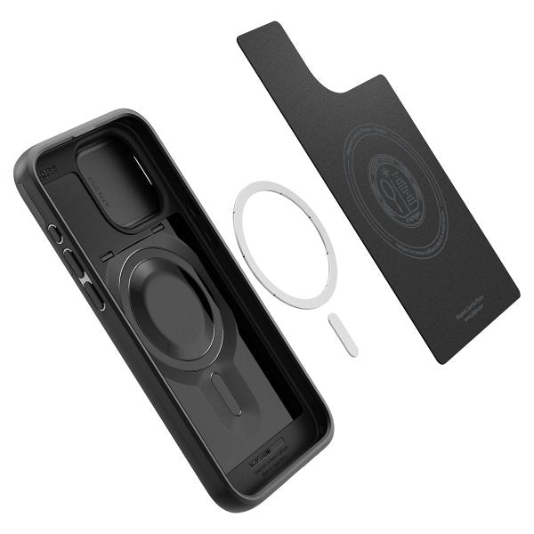 Spigen iPhone 15 Pro -suojakuori Optik Armor MagFit Musta