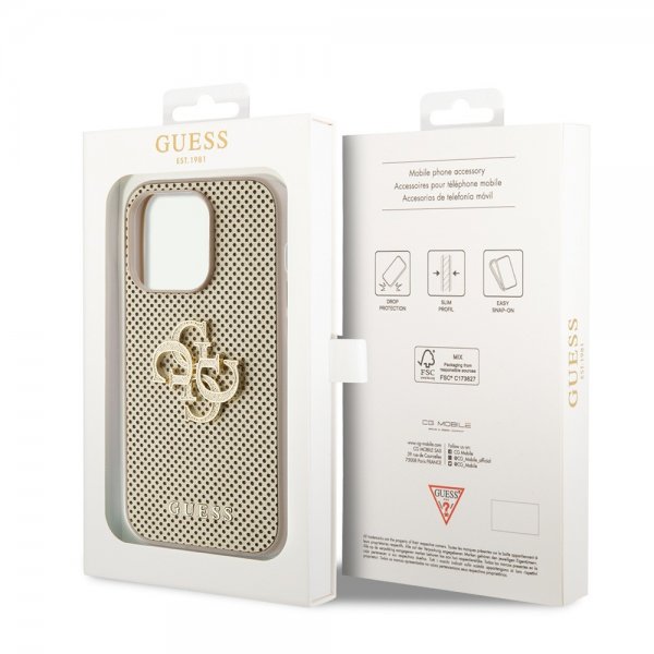Guess iPhone 15 Pro Kuori Perforated Glitter Kulta