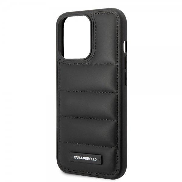 Karl Lagerfeld iPhone 15 Pro -suojakuori Quilted Nylon Puffy Case Logo Plate, musta