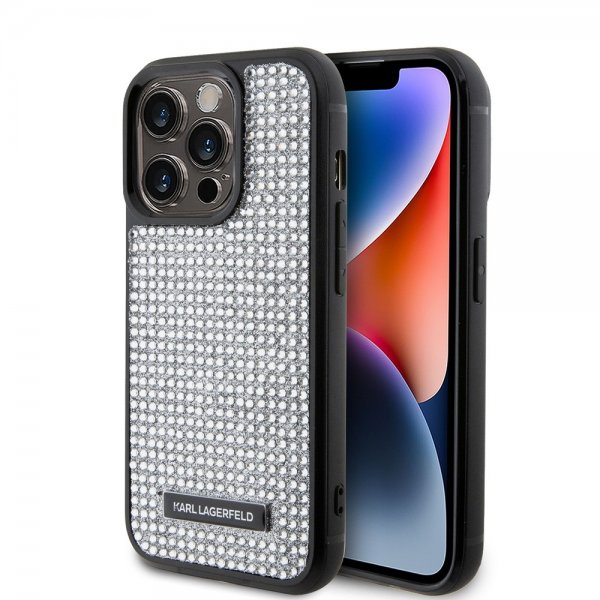 Karl Lagerfeld iPhone 15 Pro Kuori Rhinestone Silver