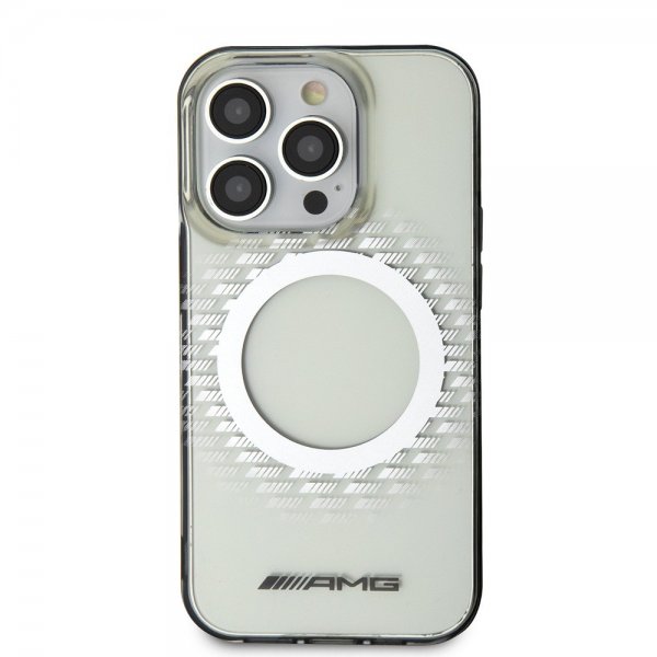 Mercedes Benz iPhone 15 Pro -suojakuori, vinoneliökuvio, MagSafe, AMG, läpinäkyvä