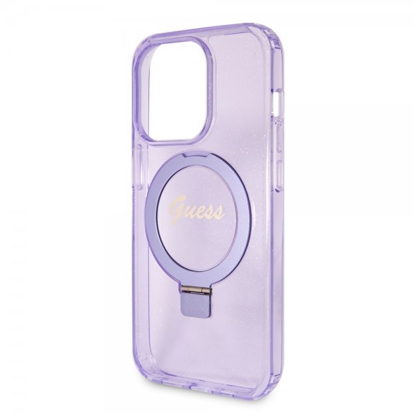 Guess iPhone 15 Pro Max Kuori Sormusteline Glitter MagSafe Violetti