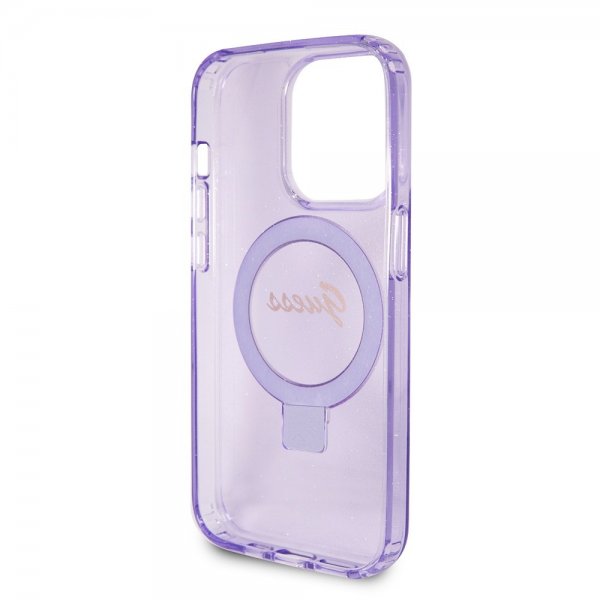 Guess iPhone 15 Pro Max Kuori Sormusteline Glitter MagSafe Violetti