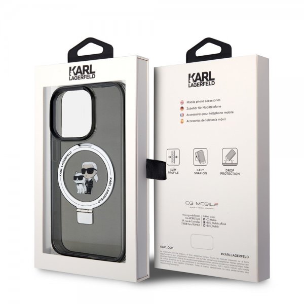 Karl Lagerfeld iPhone 15 Pro Kuori Ring Stand MagSafe Musta