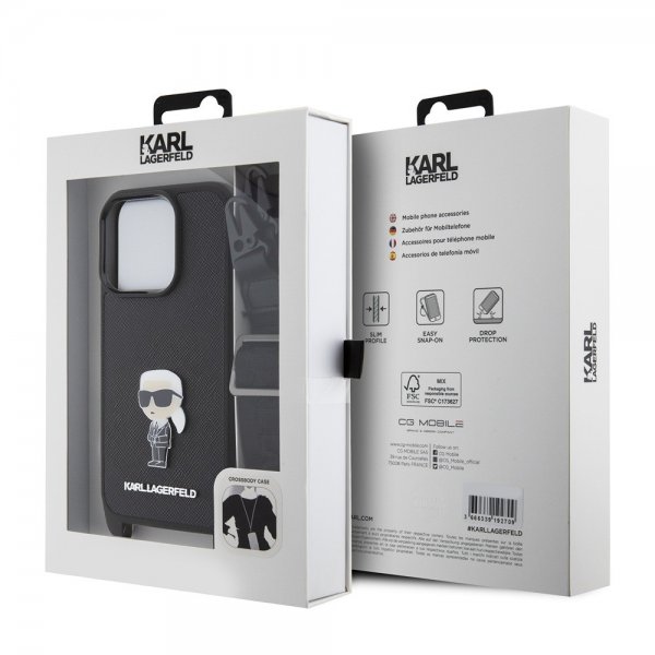 Karl Lagerfeld iPhone 15 Pro Kuori Saffiano Crossbody Musta