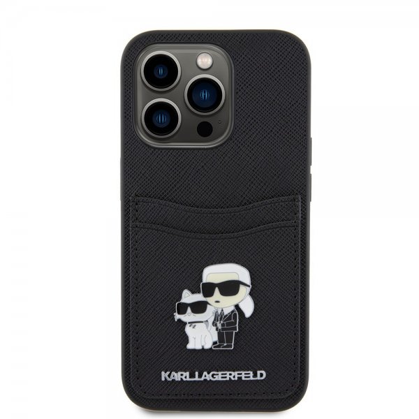 Karl Lagerfeld iPhone 15 Pro Kuori Saffiano Double Cardslot Musta