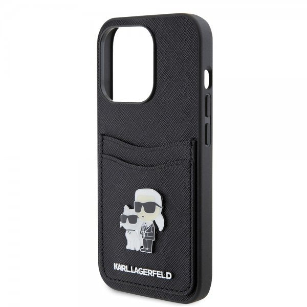 Karl Lagerfeld iPhone 15 Pro Kuori Saffiano Double Cardslot Musta