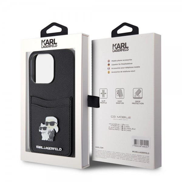 Karl Lagerfeld iPhone 15 Pro Kuori Saffiano Double Cardslot Musta