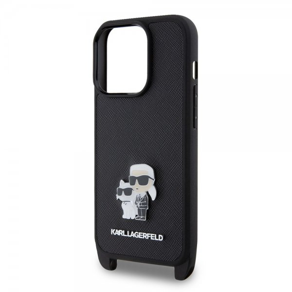 Karl Lagerfeld iPhone 15 Pro -kuori Saffiano Karl & Choupette Crossbody musta