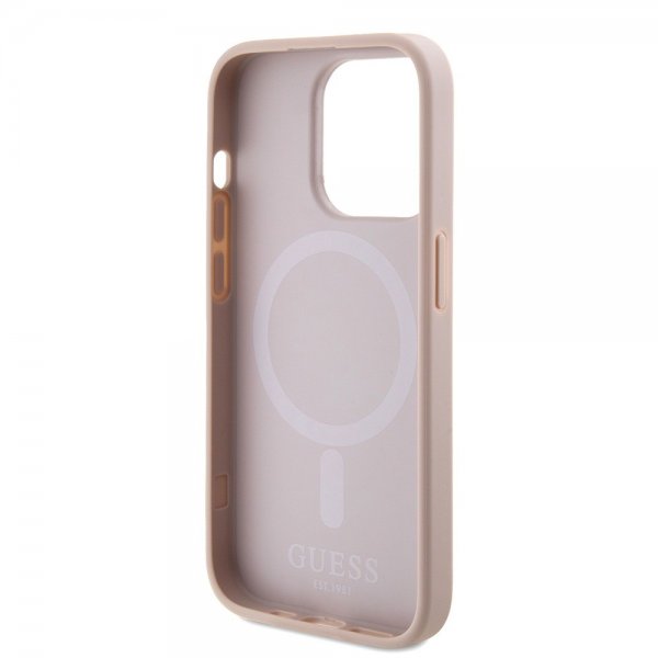 Guess iPhone 15 Pro -kuori Saffiano MagSafe - Vaaleanpunainen