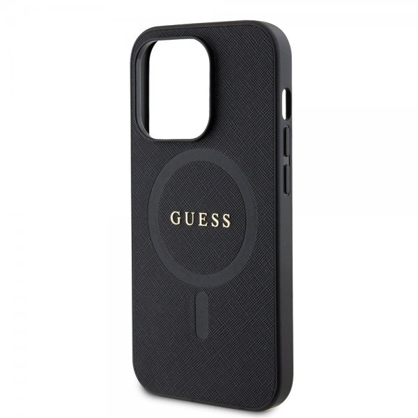 Guess iPhone 15 Pro Saffiano MagSafe -suojakuori, musta