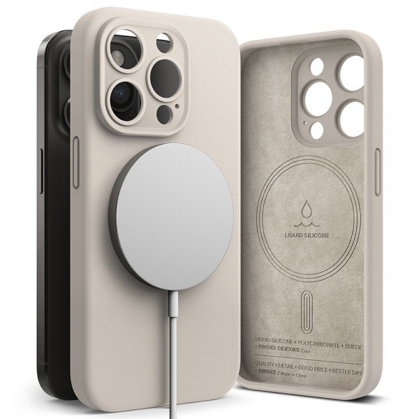 Ringke iPhone 15 Pro -silikonisuojakuori magneetilla Stone