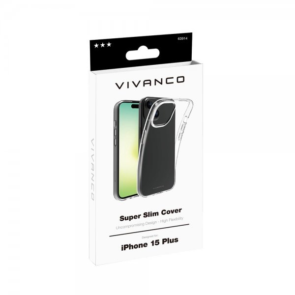 Vivanco iPhone 15 Plus -suojakuori, ohut, läpinäkyvä TPU