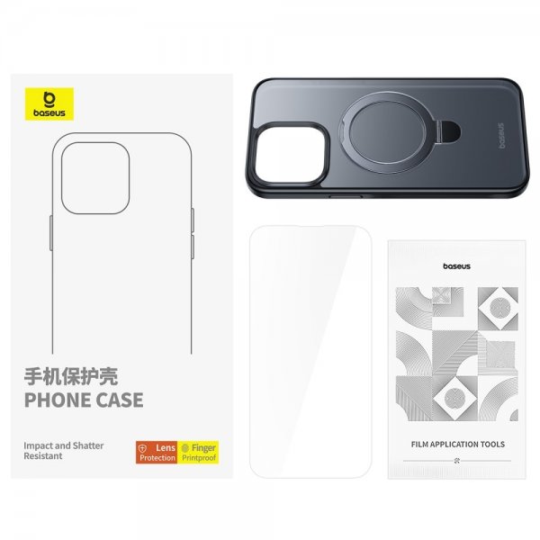 Baseus iPhone 15 Pro -suojakuori, Smart Ring -sarja, MagSafe, musta
