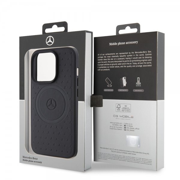 Mercedes Benz iPhone 15 Pro Kuori Star Pattern MagSafe Musta